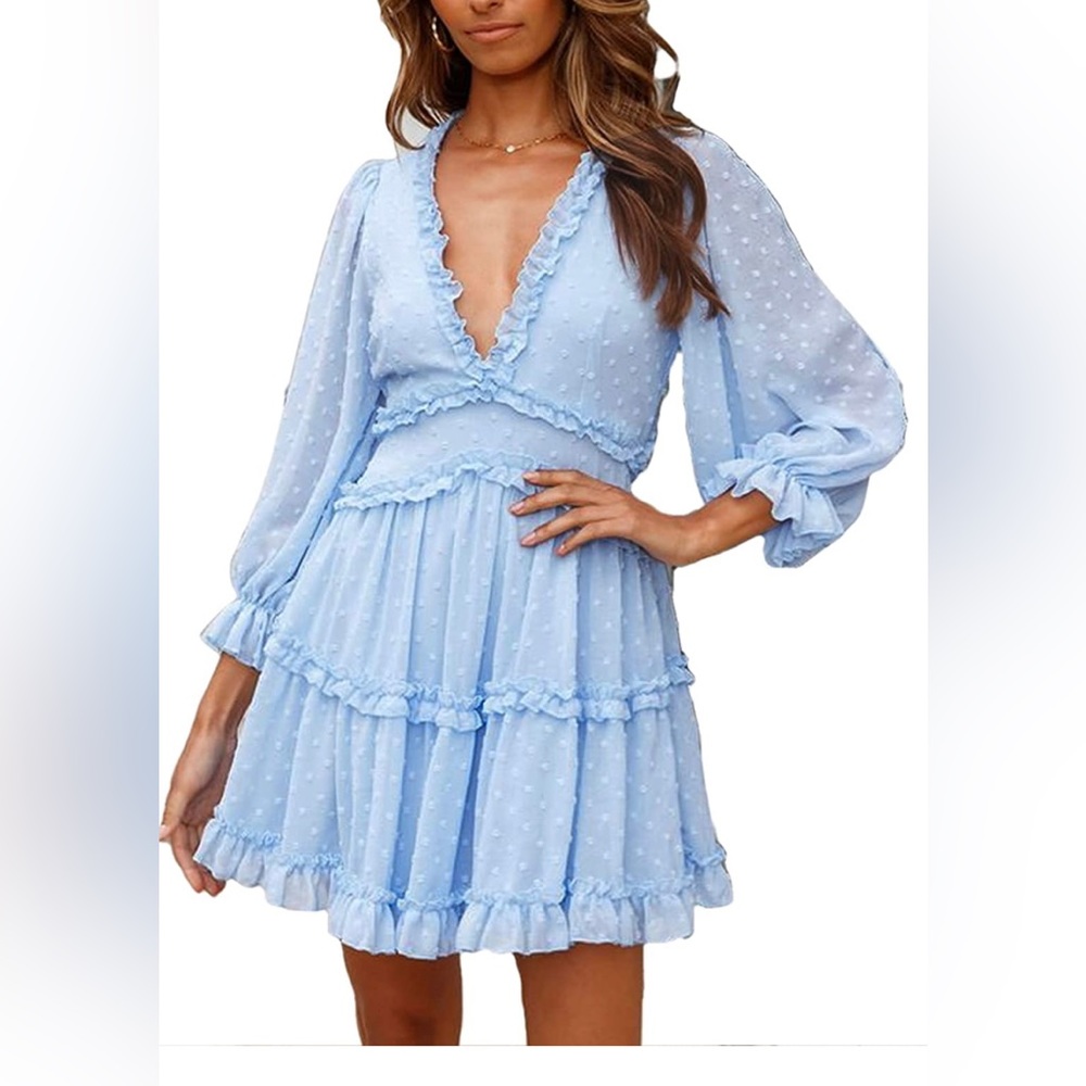 NWOT Blue Mini Dress with Sheer Sleeves